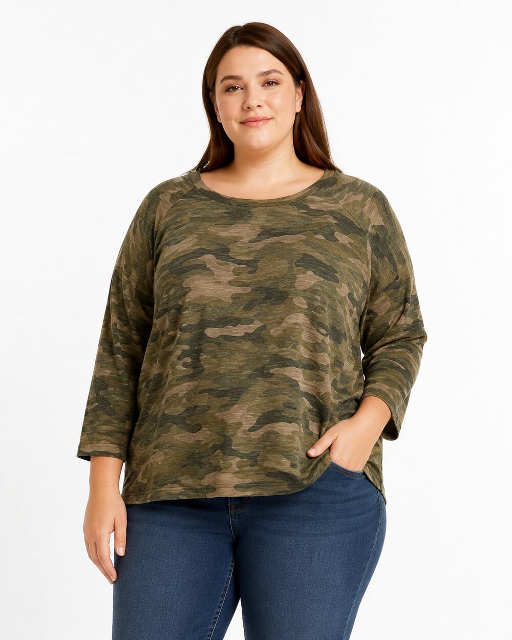 Forgotten Grace Women’s Camo Long Sleeve Tunic Top Size 2X – Soft Knit Shirt